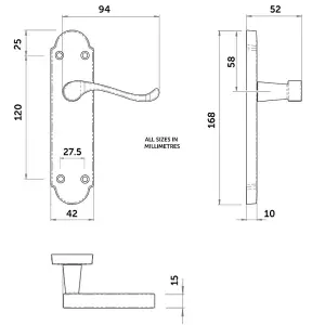 Z75 Victorian Scroll Satin Brass Internal Door Handles, Latch, 168 x 42mm - Handlestore