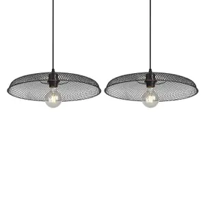 First Choice Lighting Set of 2 Cassidy Large Black Mesh Easy Fit Metal Pendant Shades