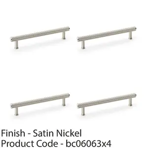 4 PACK - Reeded T Bar Pull Handle - Satin Nickel - 160mm Centres SOLID BRASS Drawer Lined