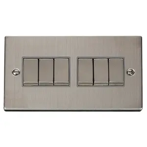 Stainless Steel 10A 6 Gang 2 Way Ingot Light Switch - Grey Trim - SE Home