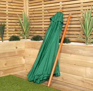 2.4m Wooden Garden Parasol 34mm Shaft & Pulley in Green