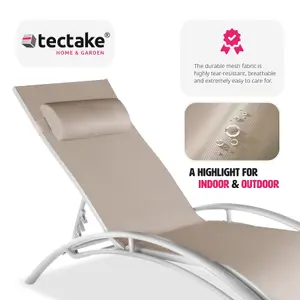 Sun Lounger Set of 2 Alina - 5-step backrest, head cushion, aluminium frame - beige