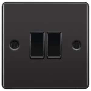 GoodHome 20A 2 way 2 gang Light switch Gloss Black Nickel effect