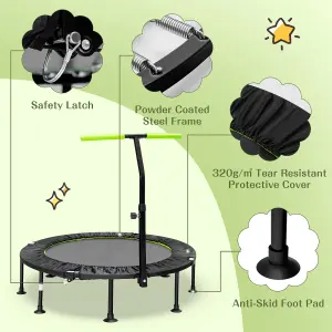 Costway 115CM Folding Trampoline Adults Kids Exercise Trampoline W/ Adjustable Handrail