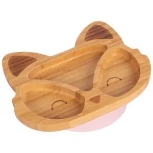 Tiny Dining Fox Bamboo Suction Plate - Pastel Pink