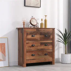 FurnitureHMD 4 Drawers Chest of Darwer Storage Organiser Unit Bedroom Furniture,Rustic Style