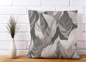 Grey Floral Leaves Cushions 45cm x 45cm