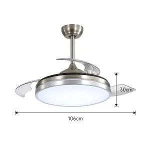 Retractable Ceiling Fan with Lights 42 Inch LED Ceiling Fan Lights with Remote Control and 6 Speed in Brushed Nickel