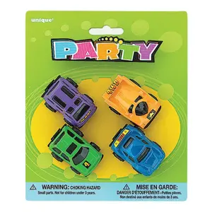 Unique Party Racing Cars Party Favours (Pack of 4) Multicoloured (One Size)