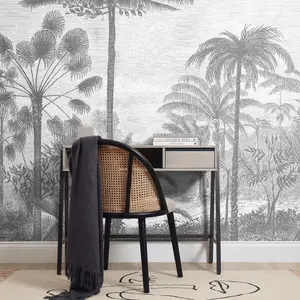 Etched Palms Mural In Grey (300cm x 240cm)