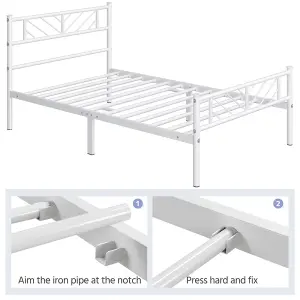 Yaheetech White 3ft Single Metal Bed Frame with Arrow Design Headboard and Footboard