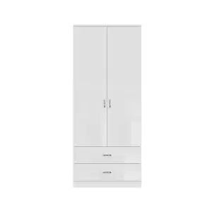 2 Door 2 Drawer White Gloss Double Combination Wardrobe Scratch Resistant