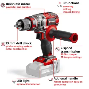 Einhell Cordless Combi Drill 80Nm Brushless 18V Power X-Change Professional TP-CD 18/80 Li-i BL-Solo - Body Only