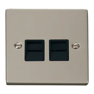 Pearl Nickel Master Telephone Twin Socket - Black Trim - SE Home