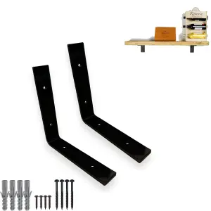 2 Shelf Brackets Pcs Heavy Duty Industrial Steel for Wall Mounted DIY Floating(Black, 200x200mm)