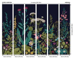 Origin Murals Floral Botanical Dark Blue Matt Smooth Paste the Wall Mural 300cm wide x 240cm high