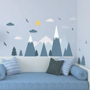 Walplus Combo Kids - Blue Mountains Landscape Wall Stickers 48pcs PVC