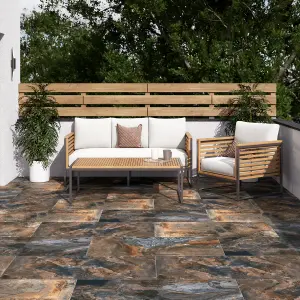 Mystic Matt Grey Stone Effect Porcelain Outdoor Tile - Pack of 40, 21.6m² - (L)900x(W)600