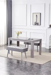 Dining Table and 2 Benches 2 Grey Velvet Benches Wood Table Dining Set Furniture