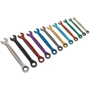 12-Piece Multi-Color Ratchet Spanner Set with 12-Point Metric Sockets