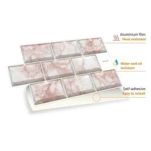 Walplus Rose Marble Subway Brick 2D Tile Stickers 12 Pcs