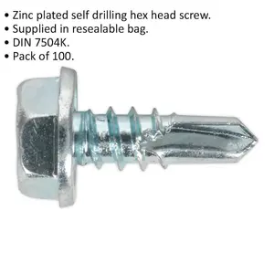 100 Pack Zinc Plated Self Drilling Hex Head Screws 4.8 x 13mm for DIY and Professional Use