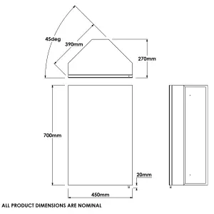 Croydex Avisio Corner Single Bathroom Wall cabinet With Mirrored door (H)720mm (W)450mm