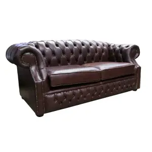 Chesterfield 2 Seater Sofa Old English Dark Brown Leather In Buckingham Style