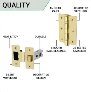 EAI Glass Door Knob Latch Kit - 76mm hinges - 78mm latch - Polished Brass