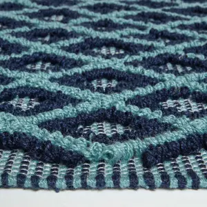 Homescapes Tula Handwoven Teal & Navy Textured Rug, 120 x 170 cm