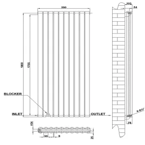 Vertical White Double Oval Panel Radiator (H)1800mm x (W)590mm, 11500 BTU.