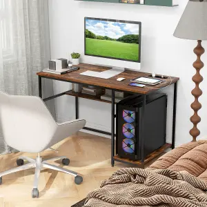 Costway 120CM Computer Desk w/ Power Outlet & Shelf Home Office Studying Table