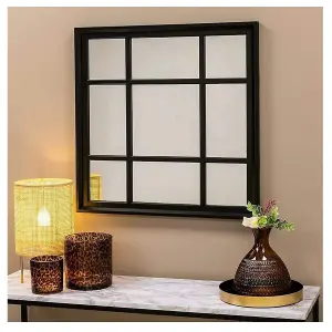 Square Black Window Style Box Wall Mirror 61x61cm