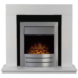 Adam Malmo Fireplace in White & Black/White with Colorado Electric Fire in Brushed Steel, 39 Inch