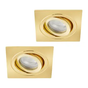 Litecraft 2 Pack Satin Brass 1 Lamp Modern IP65 Square Tiltable Bathroom Downlights