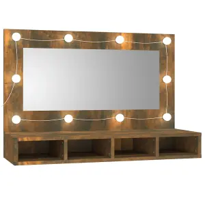 Berkfield Mirror Cabinet with LED Smoked Oak 90x31.5x62 cm