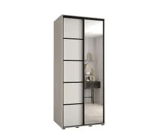 Elegant White Cannes V Sliding Wardrobe H2050mm W1200mm D600mm with Custom Black Steel Handles and Decorative Strips