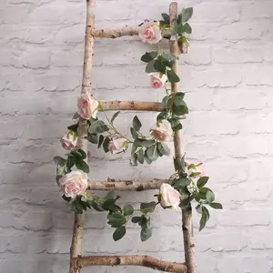 Artificial Light Pink Rose and Foliage Garland. Length 175 cm, Diameter 8 CM, Weddings and Events Décor.