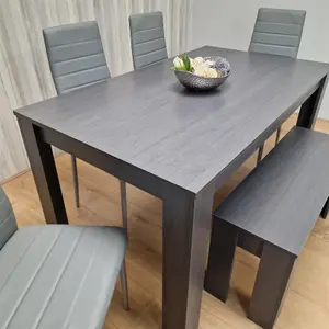 Dining Table and 4 Chairs With Bench Black Dark Grey 4 Grey Leather Chairs Wood Dining Set Furniture