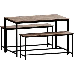 Vida Designs Brooklyn Dark Wood Industrial 4 Seater Dining Table & Bench Set