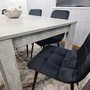 Grey Kitchen Dining Table, 4 Black Tufted Velvet Chairs and 1 Bench Dining Set