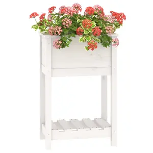 Berkfield Planter with Shelf White 54x34.5x81 cm Solid Wood Pine