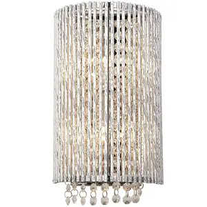 Modern Indoor Curved Wall Light Chrome Bar Cage & K9 Crystal Shade Bedside Lamp