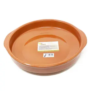 El Toro Glazed Terracotta Brown Kitchen Dining Cookware Round Open Dish (Diam) 32cm