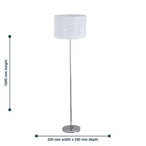 First Choice Lighting Chrome Stick Floor Lamp with White Laser Cut Shade