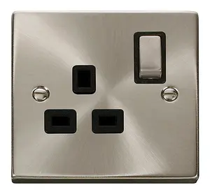 Click Scolmore Deco Switch Socket 1G Double Pole 13A Satin Chrome - VPSC535BK