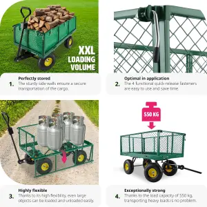 Garden Trolley - foldable side walls, padded handle, 550 kg load capacity - green