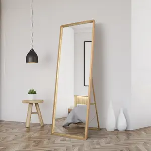 MirrorOutlet The Naturalis - Solid Oak Rounded Corner Cheval Mirror 67" X 23" (170CM X 58CM) Scandinavian 'Scandi' Inspired