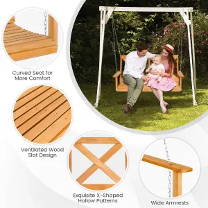 Costway 2-Person Porch Swing Chair Wooden Garden Swing Bench w/ Adjustable Chains