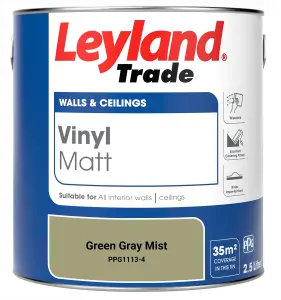 Leyland Trade Vinyl Matt Walls & Ceilings Emulsion Paint Green Gray Mist (PPG1113-4) 2.5L